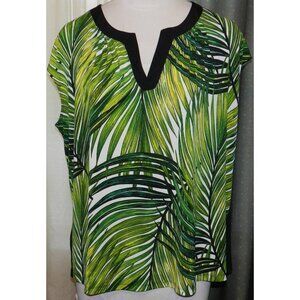 Worthington Woman size 3X stretch blend tropical top cap sleeves plus size